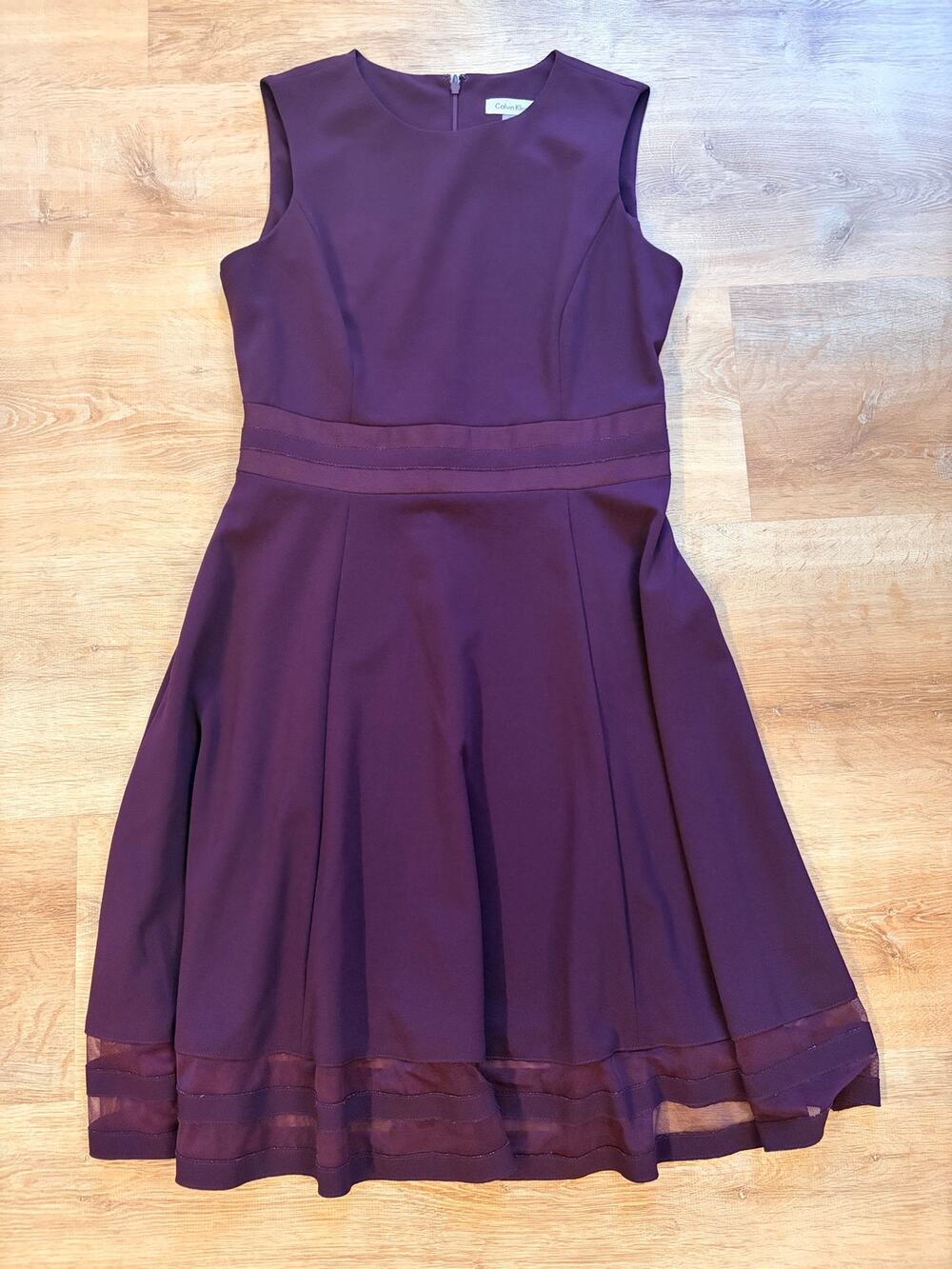 Calvin Klein Dress Womens 8 Plum Purple Sleeveless Fit & Flare Mesh Trim